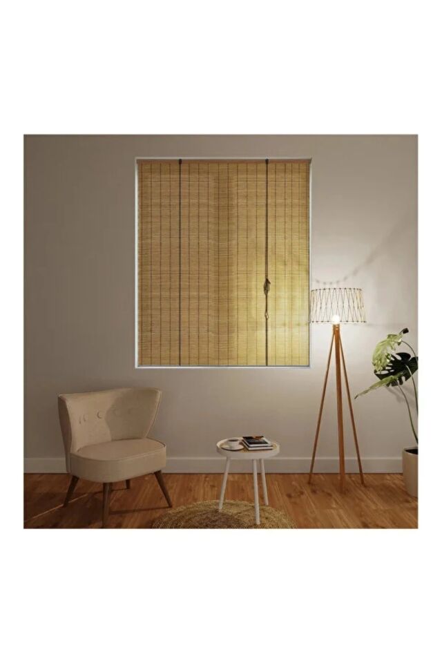 Ahşap Görünümlü Bambu Stor Perde Kahve