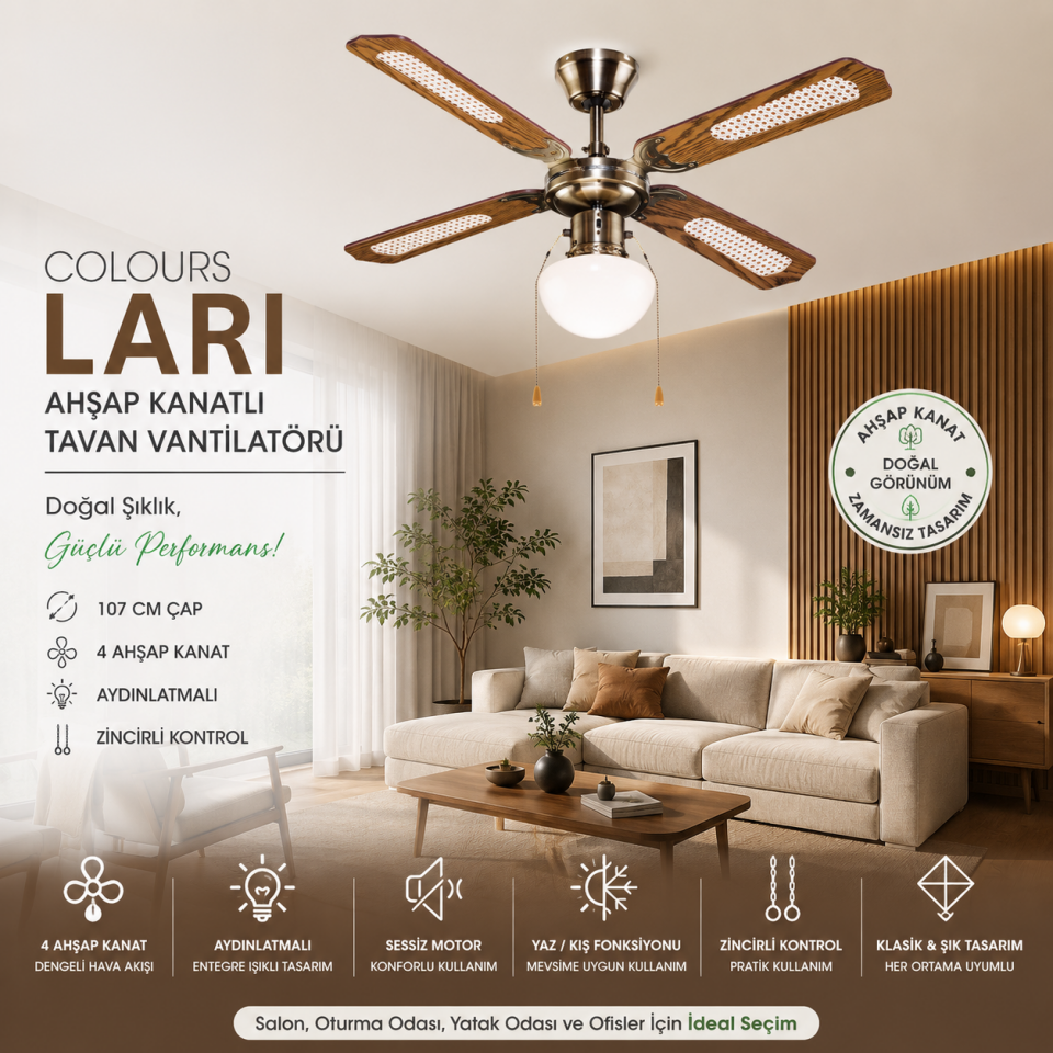 Colours Lari Tavan Vantilatörü Ahşap Kanat